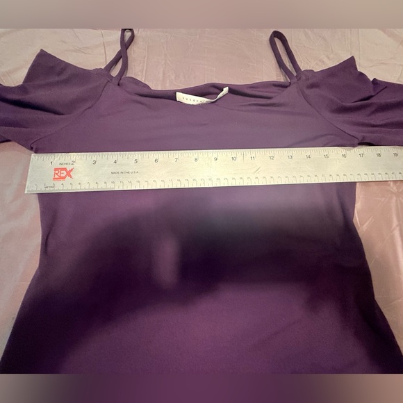 Susana Monaco Purple Long Sleeve Cold Shoulder Stretch Midi Dress Size Large - Picture 4 of 9